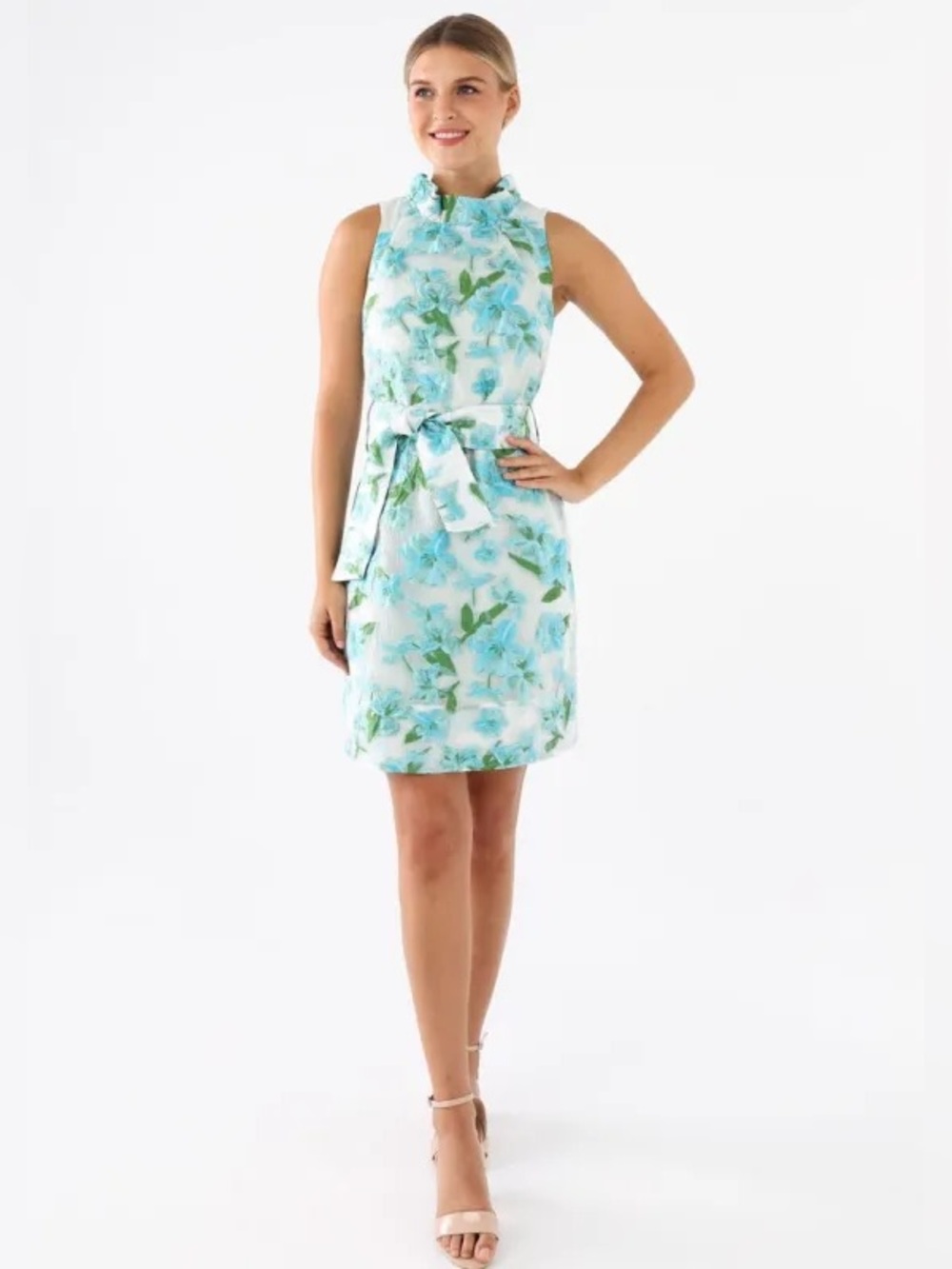 Abbey Glass Betty Jacquard Tropical Organza Mini Ruffle Dress Size XS NWT - Picture 2 of 13